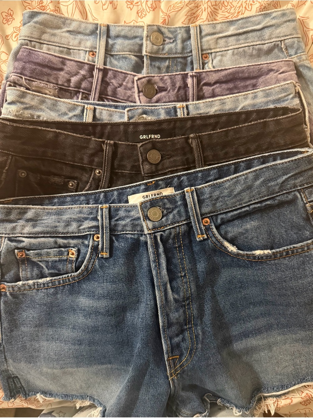 GRLFRND Denim FIVE pairs - Blue, Black, Purple, Light Blue, Blue, NEW size 26